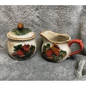 Tii Collection Sugar Bowl And Creamer Cardinal Holly Christmas Collection